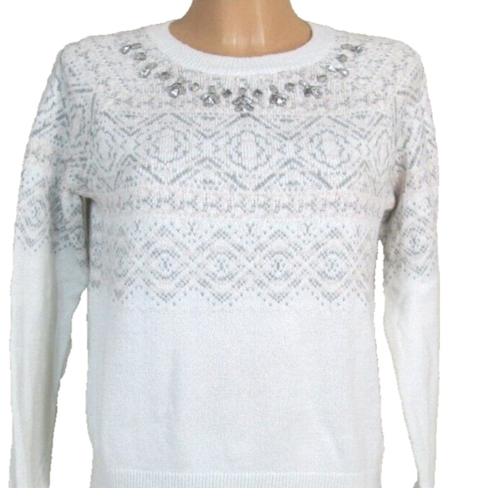 HOLLISTER Pullover Sweater glass rhinestones accented neckline M